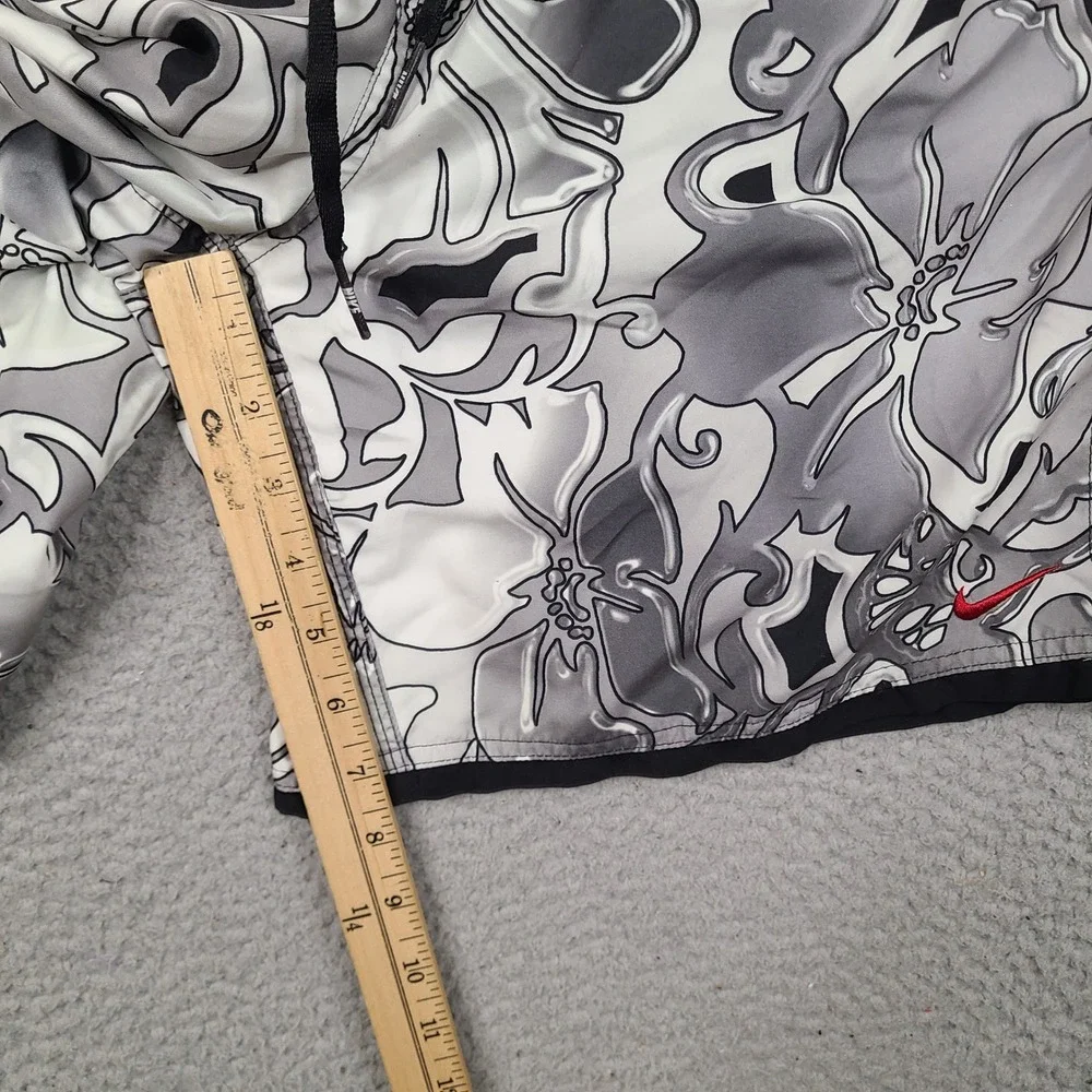 Nike Mens XL Swim Trunks Gray White Floral Hibiscus Board Shorts Red Swoosh Logo
